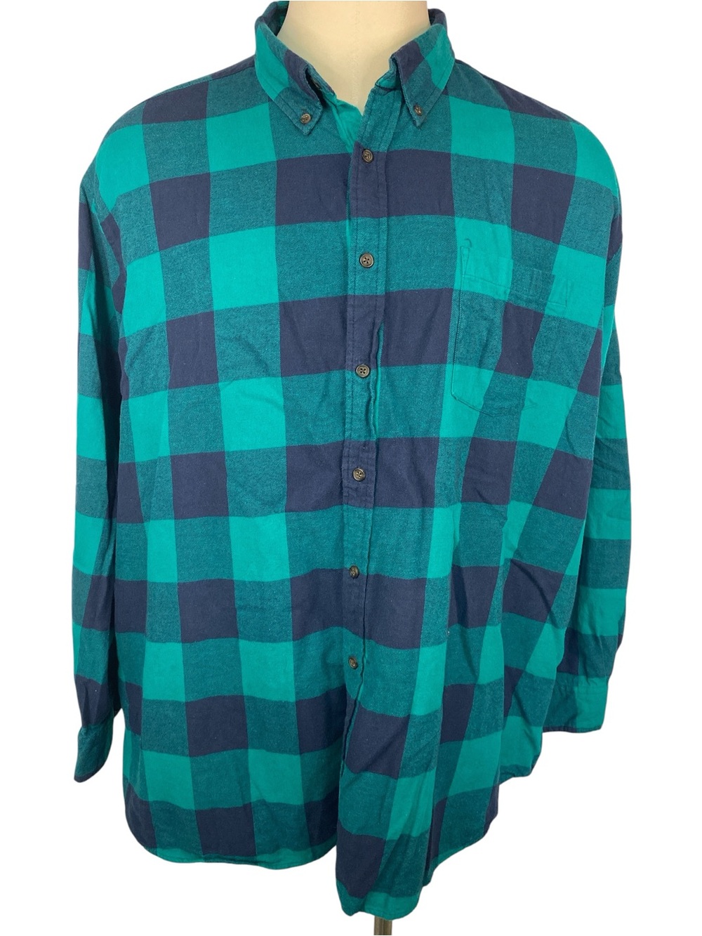 The Foundry Supply Co. Teal and Navy Plaid Button-Down Flannel Shirt Men’s 3XLT